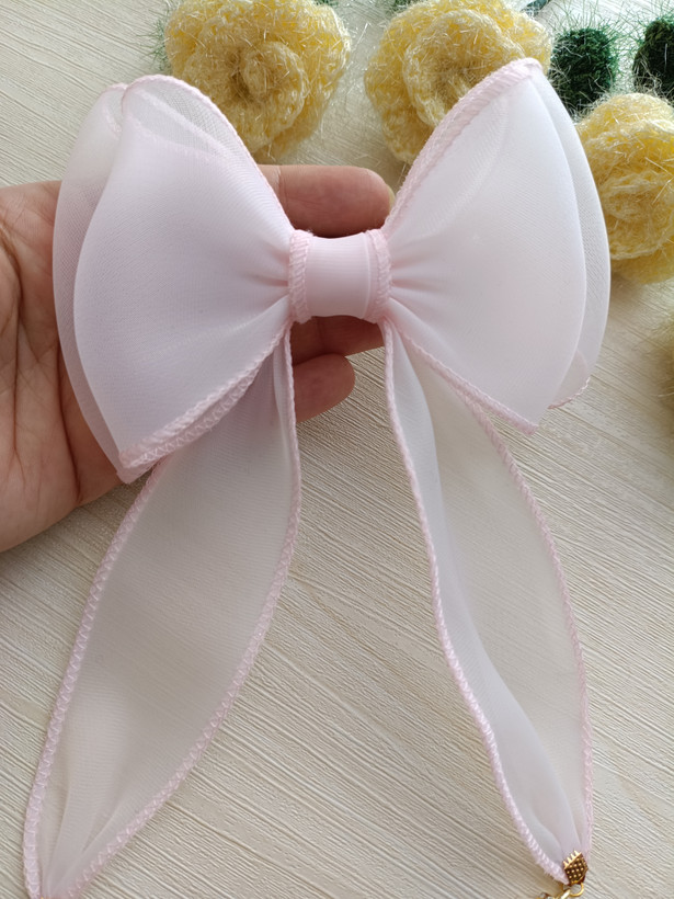 گیره مو پاپیون حریر دنباله دار پینترستی رنگ صورتی